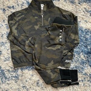 VS Pink Camo Quarter-Zip Pullover and Joggers Set
